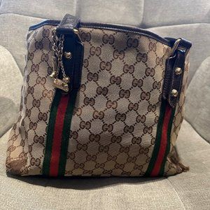 Gucci GG Brown Canvas and Leather Medium Tote - Elegance with a Touch of Vintage